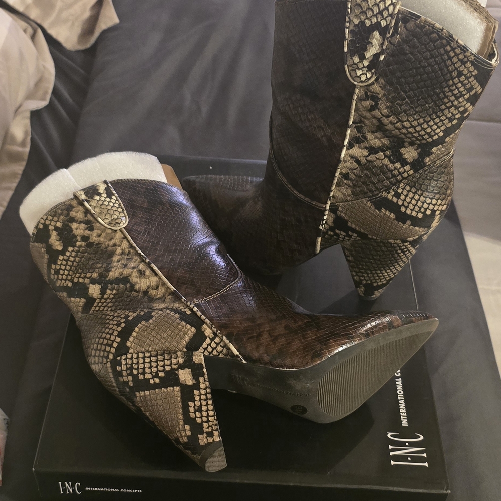 INC International Concepts Women's Snakeskin Ankle Boots - Brown